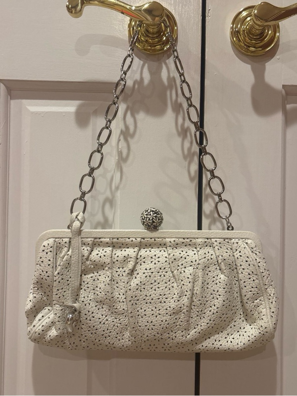 Vintage Brighton White eyelet purse with silver hardware